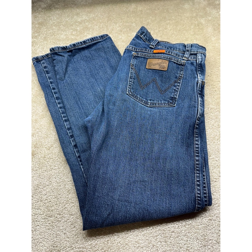 Wrangler FR Advanced Comfort Mens Jeans 35x30 Blue Relaxed Straight CAT2 2112 - Picture 1 of 11